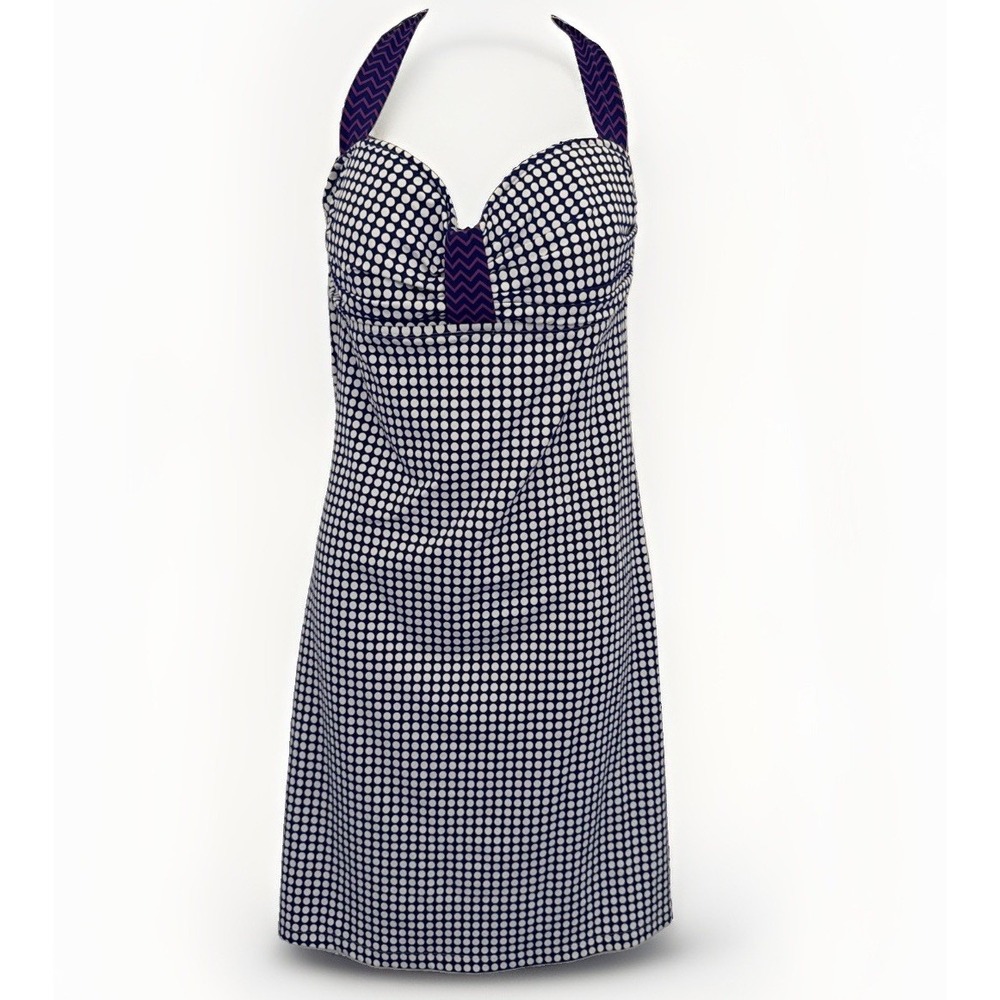 TOMMY BAHAMA Swim dress Womens LG Halter Cover up Polka Dot Chevron Navy Purple